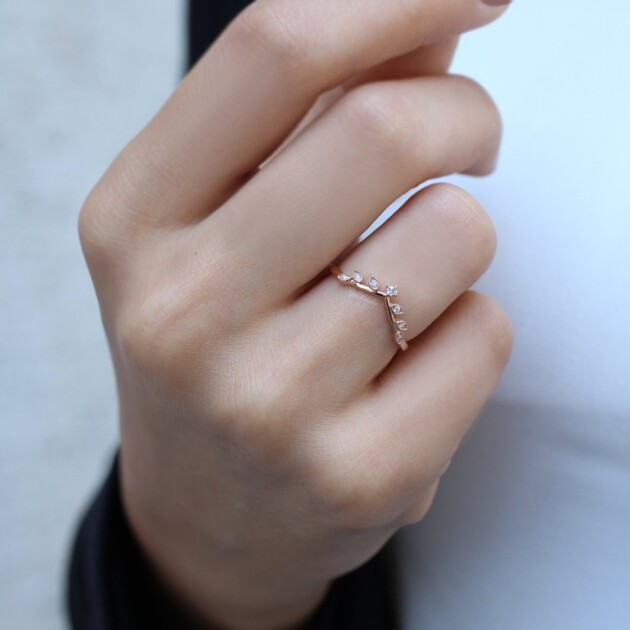 0.05 Karat Vintage Dal Yarım Tur Pırlanta Yüzük - 2