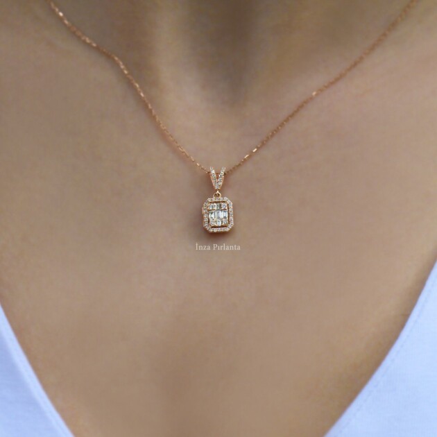 0.25 Karat Özel Tasarım Pırlanta Baget Kolye - 1