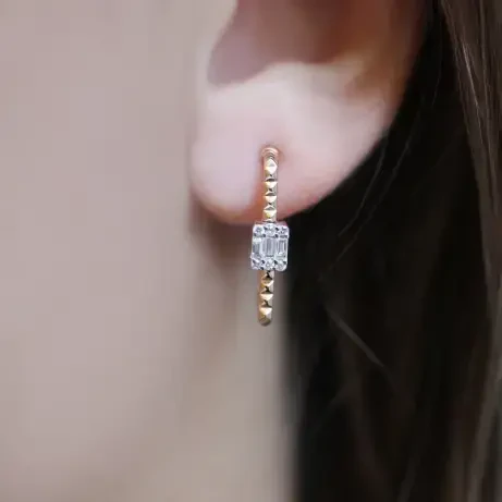 0.25 Karat Tasarım Pırlanta Baget Küpe - 2