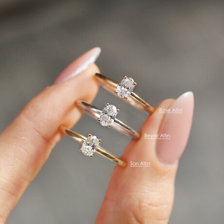 0.30 Karat D SI1 HRD Sertifikalı Oval Pırlanta Tektaş Yüzük - 2