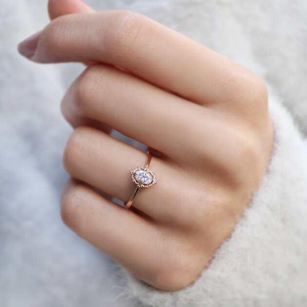 0.30 Karat F SI2 HRD Sertifikalı Vintage Aria Pırlanta Yüzük - 3