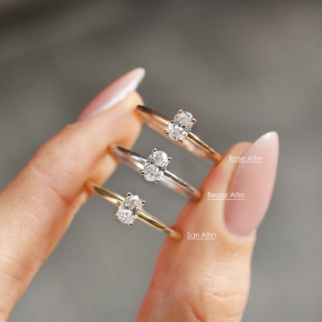 0.30 Karat Oval Pırlanta Tektaş Yüzük - 2