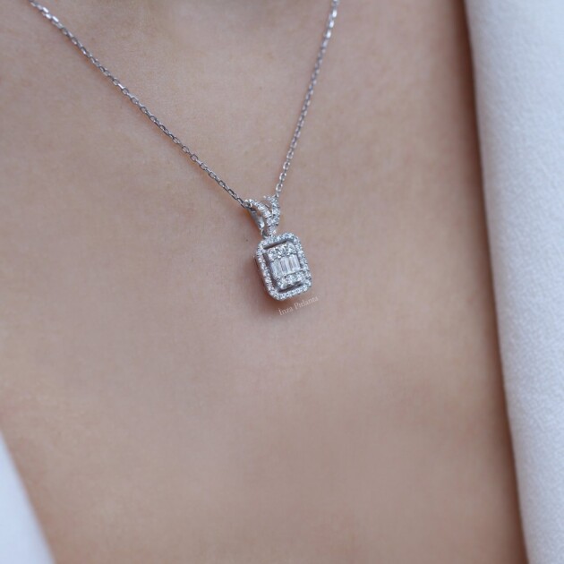 0.30 Karat Pırlanta Baget Kolye - 2