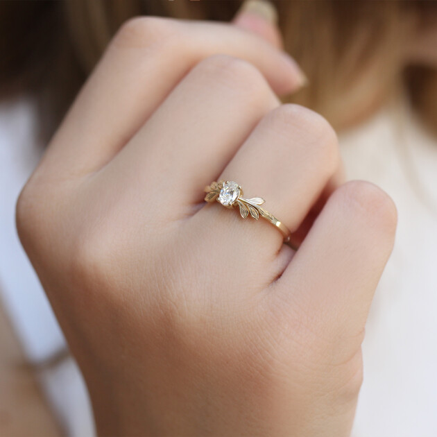 0.30 Karat Vintage Tasarım Pırlanta Dal Tektaş Yüzük - 3