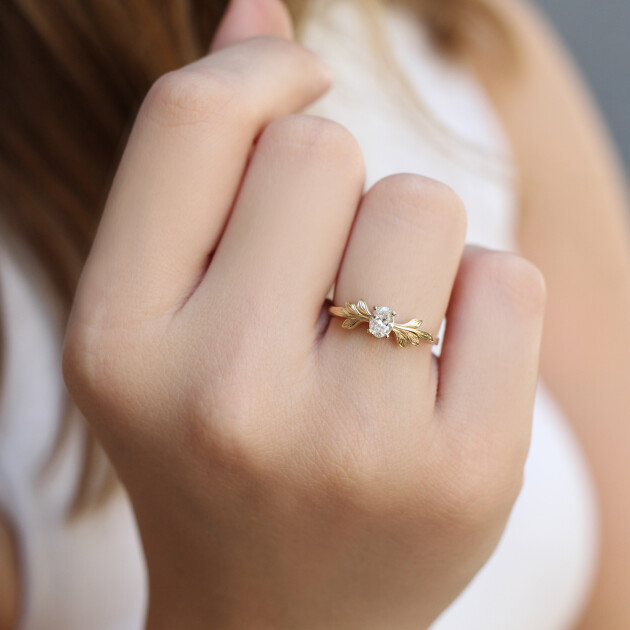 0.30 Karat Vintage Tasarım Pırlanta Dal Tektaş Yüzük - 2