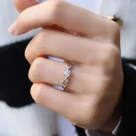 0.32 Karat Özel Tasarım Pırlanta Dal Tektaş Yüzük - 1