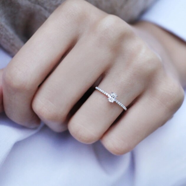 0.32 Karat Vintage Oval Tasarım Pırlanta & Tektaş Yüzük - 1