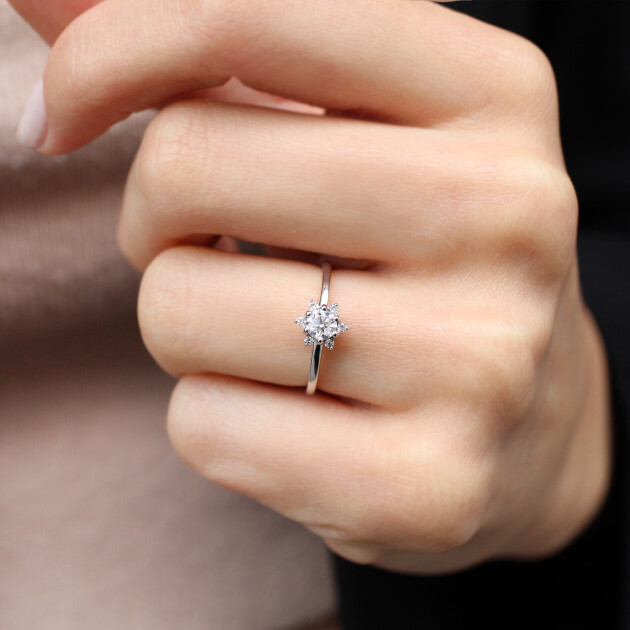 0.35 Karat Vintage Tasarım Kar Tanesi Pırlanta Yüzük - 1