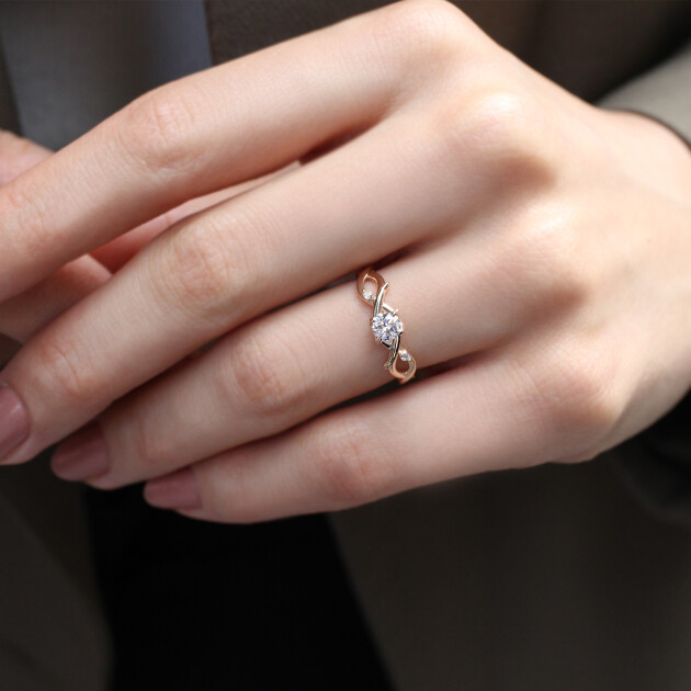 0.37 Karat Özel Tasarım Pırlanta Dal Tektaş Yüzük - 2