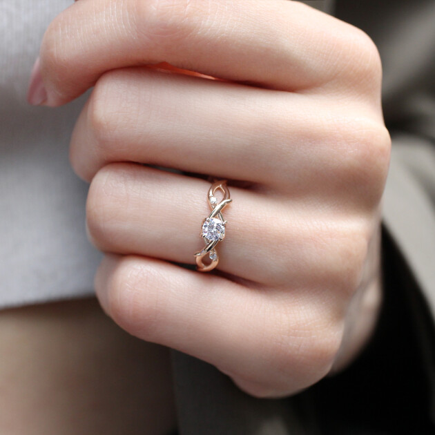 0.37 Karat Özel Tasarım Pırlanta Dal Tektaş Yüzük - 1