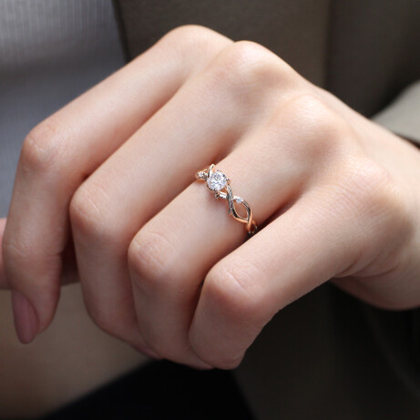 0.37 Karat Özel Tasarım Pırlanta Dal Tektaş Yüzük - 3