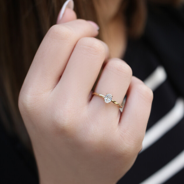 0.40 CT D VS1 GIA Özel Tasarım Oval Pırlanta Burgu Yüzük - 3