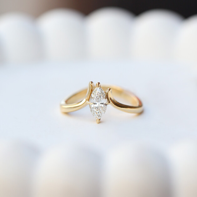 0.40 CT Özel Tasarım Markiz Pırlanta Tektaş Yüzük - 1