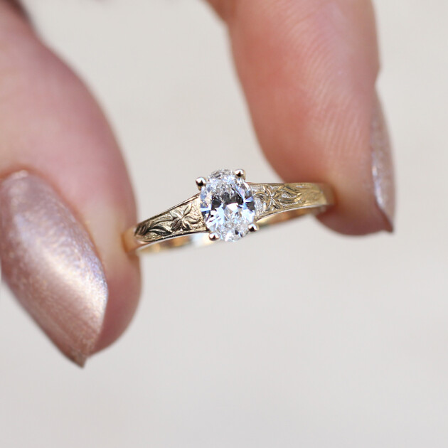 0.40 Karat F SI2 GIA Sertifikalı Vintage Yasmin Tasarım Pırlanta Yüzük - 1