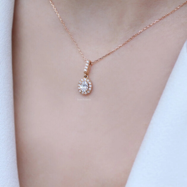 0.40 Karat Özel Tasarım Oval Pırlanta Kolye - 1