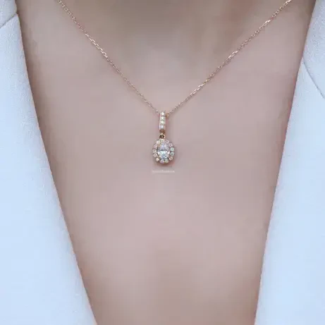 0.40 Karat Özel Tasarım Oval Pırlanta Kolye - 2