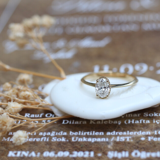 0.40 Karat Vintage Özel Tasarım Oval Pırlanta Yüzük - 1