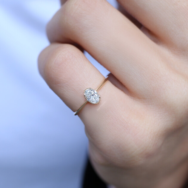 0.40 Karat Vintage Özel Tasarım Oval Pırlanta Yüzük - 3