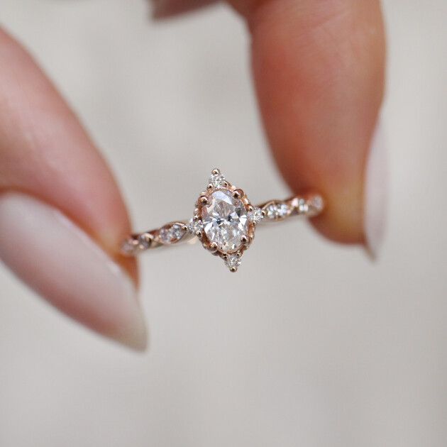 0.42 CT D SI1 HRD Sertifikalı Vintage Mini Selius Pırlanta Yüzük - 1