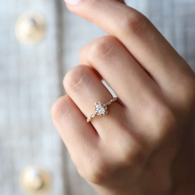 0.42 CT D VS2 GIA Sertifikalı Vintage Emma Pırlanta Yüzük - 3