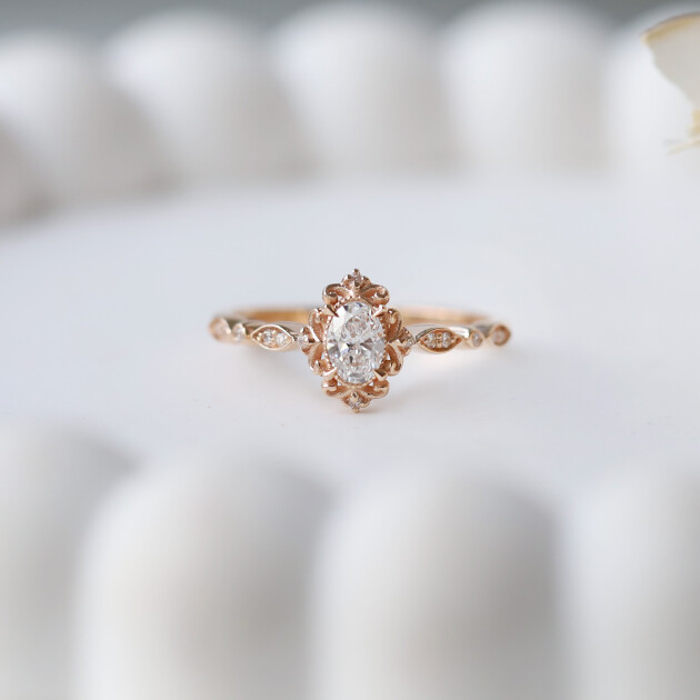 0.42 CT E SI2 GIA Sertifikalı Vintage Emma Pırlanta Yüzük - 1