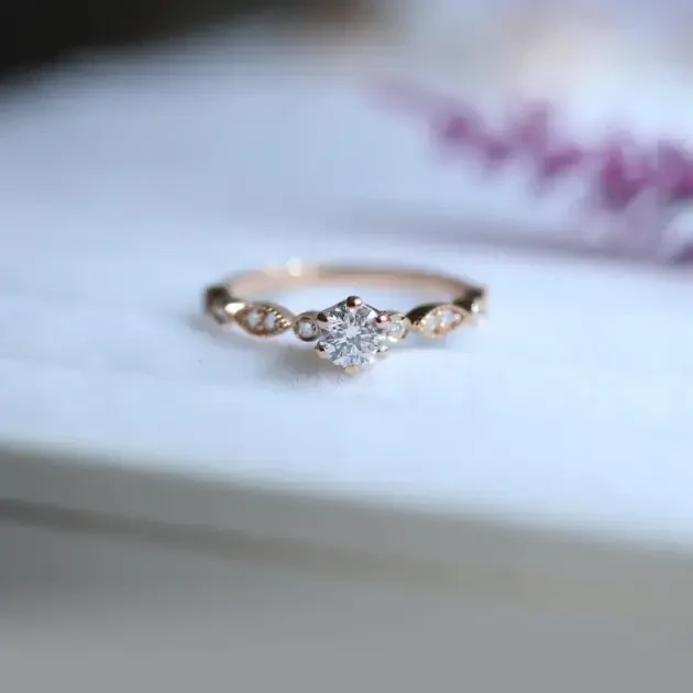 0.42 CT Vintage Tasarım Pırlanta Tektaş Yüzük - 