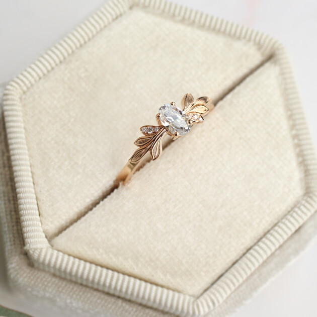 0.42 CT H SI2 HRD Sertifikalı Vintage Dal Tasarım Pırlanta Yüzük - 3