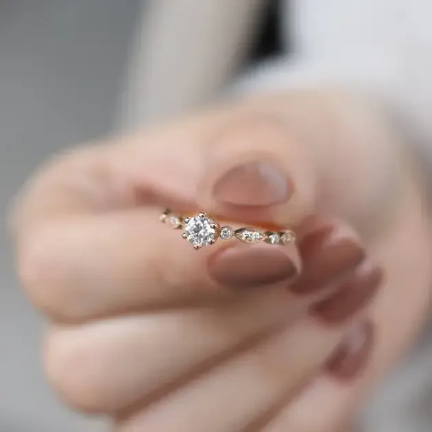 0.42 CT Vintage Tasarım Pırlanta Tektaş Yüzük - 