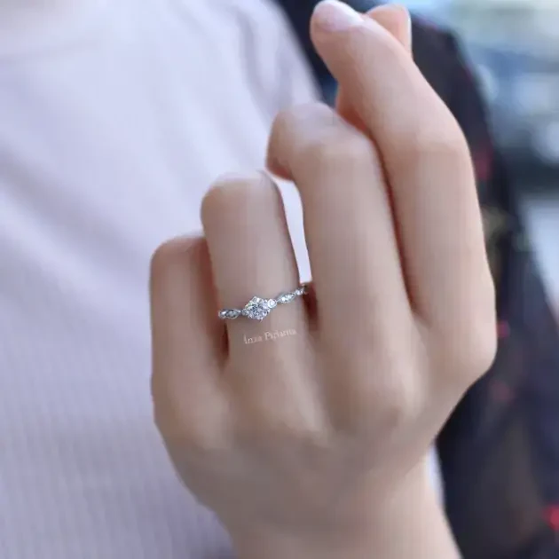 0.42 CT Vintage Tasarım Tektaş Pırlanta Yüzük - 