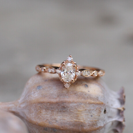 0.42 Karat D SI1 HRD Sertifikalı Vintage Mini Selius Pırlanta Yüzük - 5