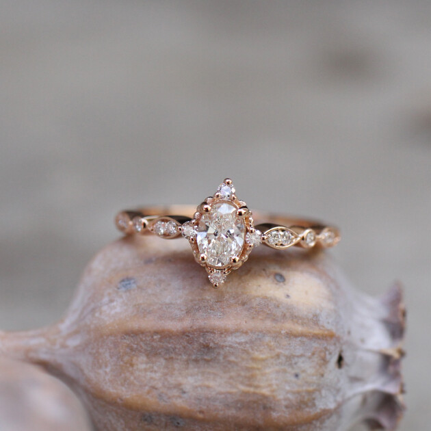 0.42 Karat D SI1 HRD Sertifikalı Vintage Mini Selius Pırlanta Yüzük - 5