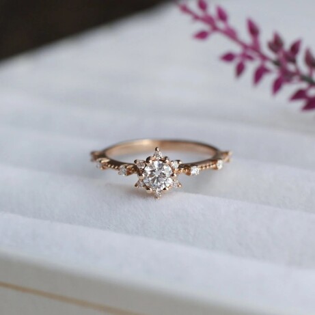 0.42 Karat D VVS2 HRD Sertifikalı Vintage Tasarım Kar Tanesi Pırlanta Yüzük - 4