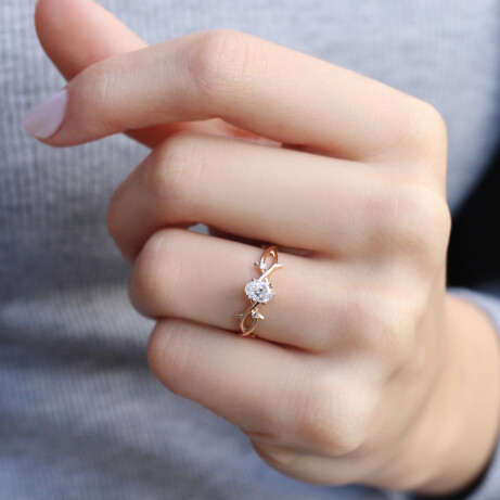 0.42 Karat F SI2 GIA Sertifikalı Özel Tasarım Pırlanta Dal Tektaş Yüzük 