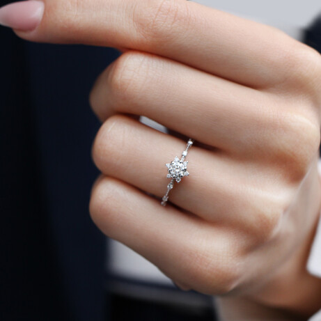 0.42 Karat F SI2 HRD Sertifikalı Vintage Tasarım Kar Tanesi Pırlanta Yüzük - 2