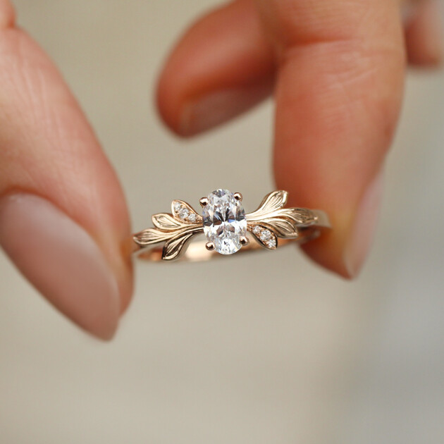 0.42 Karat Vintage Dal Tasarım Pırlanta Yüzük - 1