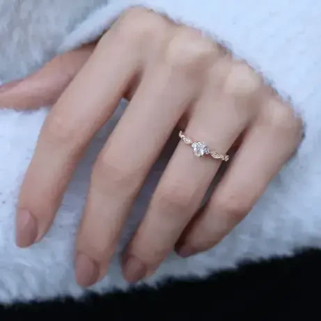 0.42 Karat Vintage Özel Tasarım Oval Pırlanta Tektaş Yüzük - 3