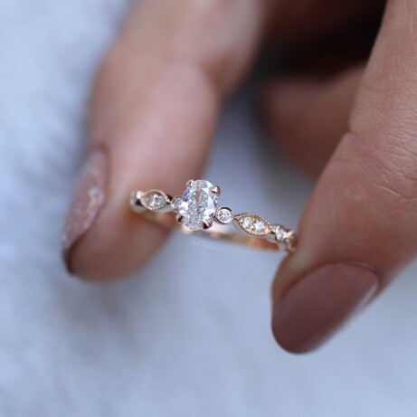 0.42 Karat Vintage Özel Tasarım Oval Pırlanta Tektaş Yüzük - 1