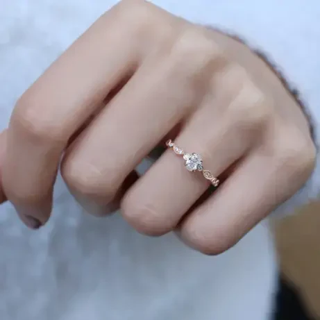 0.42 Karat Vintage Özel Tasarım Oval Pırlanta Tektaş Yüzük - 2