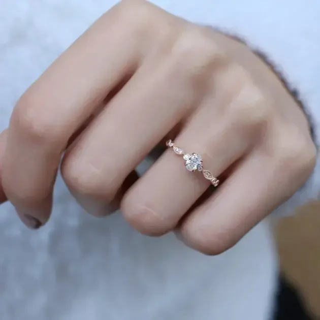 0.42 Karat Vintage Özel Tasarım Oval Pırlanta Tektaş Yüzük - 2