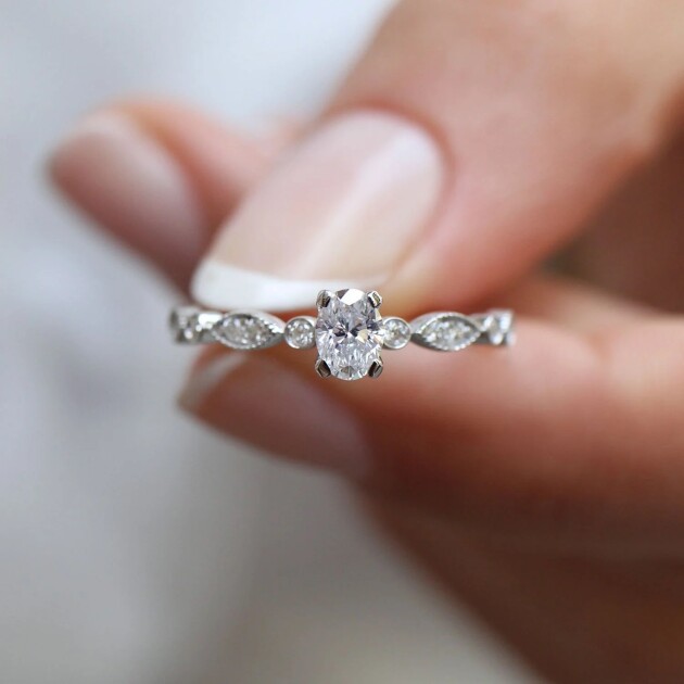 0.42 Karat Vintage Özel Tasarım Oval Pırlanta Tektaş Yüzük - 1