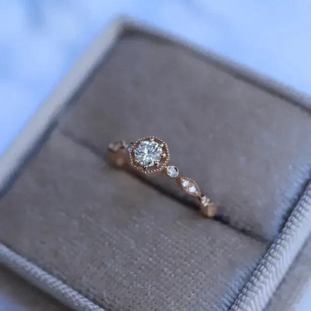 0.42 Karat Vintage Sekizgen Pırlanta Yüzük - 2