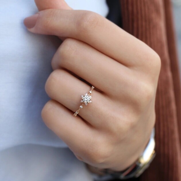 0.42 Karat Vintage Tasarım Kar Tanesi Pırlanta Yüzük - 2