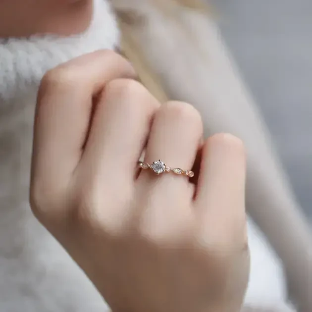 0.42 Karat Vintage Tasarım Pırlanta Tektaş Yüzük - 2