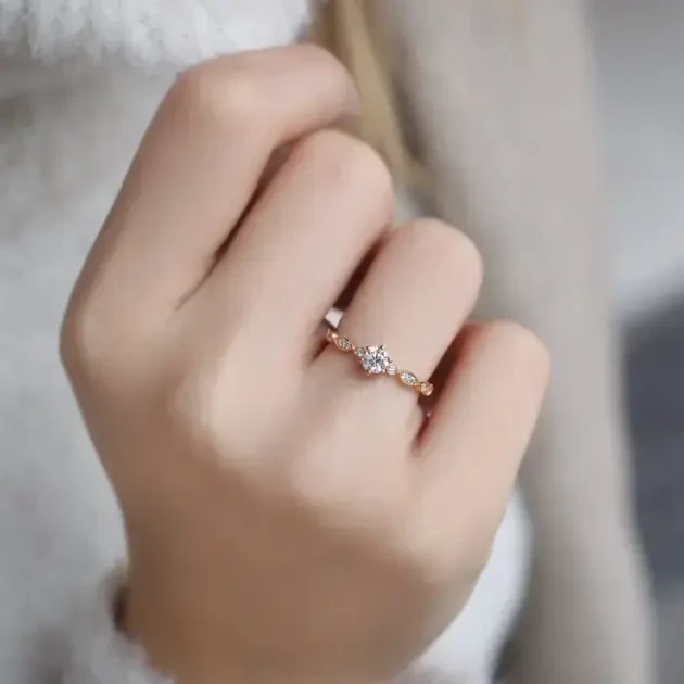 0.42 Karat Vintage Tasarım Pırlanta Tektaş Yüzük - 3