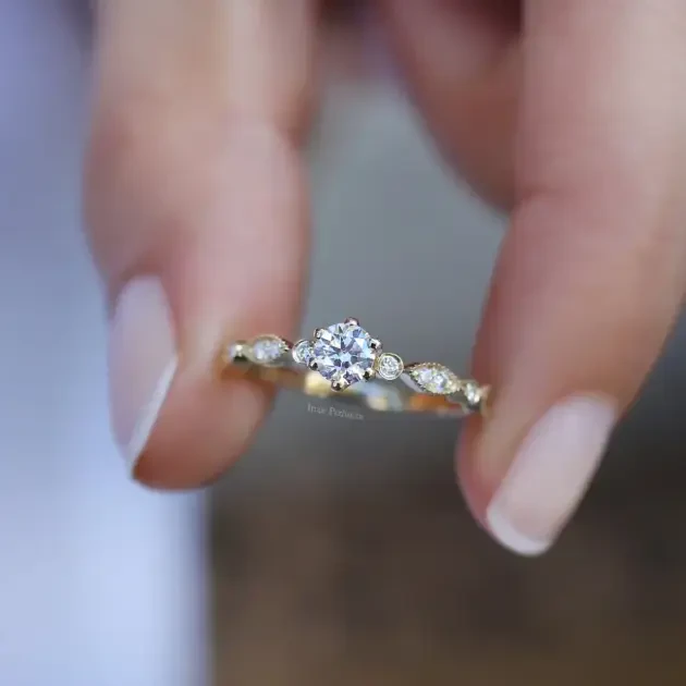 0.42 Karat Vintage Tasarım Pırlanta Tektaş Yüzük - 1