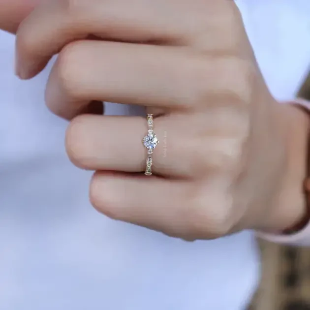 0.42 Karat Vintage Tasarım Pırlanta Tektaş Yüzük - 2