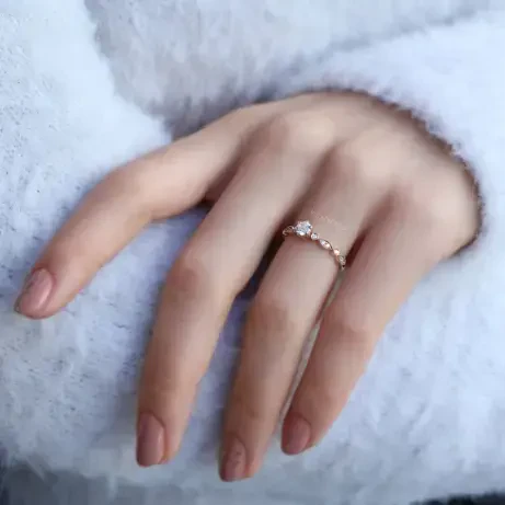 0.42 Karat Vintage Tasarım Pırlanta Tektaş Yüzük - 3