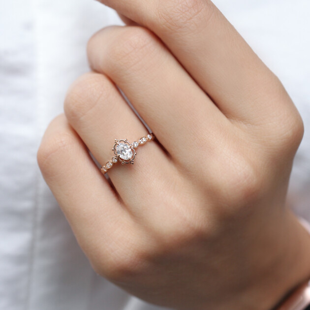 0.45 CT H SI2 HRD Sertifikalı Vintage Aria Tasarım Pırlanta Yüzük - 5