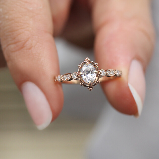 0.45 CT H SI2 HRD Sertifikalı Vintage Aria Tasarım Pırlanta Yüzük - 1