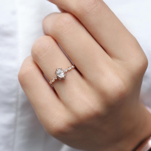 0.45 Karat F SI2 HRD Sertifikalı Vintage Aria Pırlanta Yüzük - 5